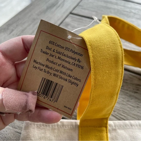 Trader Joe's Yellow and White Canvas Tote Bag NWT - Picture 2 of 6